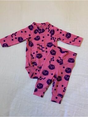 NWOT Mini Rodini Pink & Purple Cat Print Infant Kimono Set